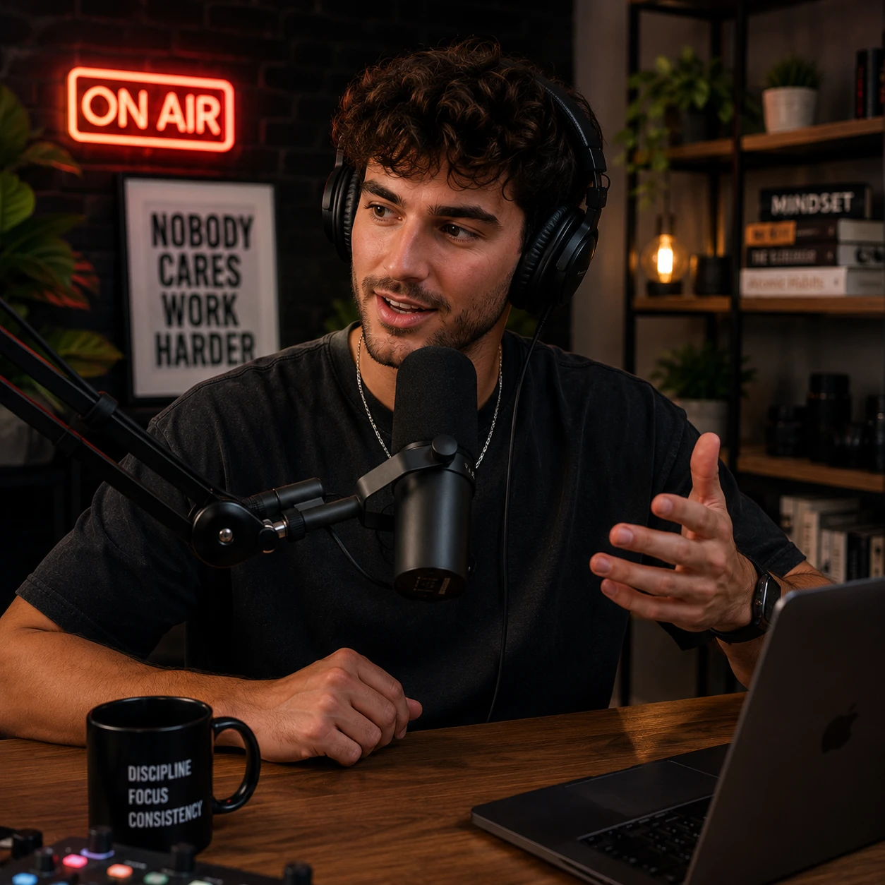Australian podcaster recording in a home studio, managing podcast tax and deductions
